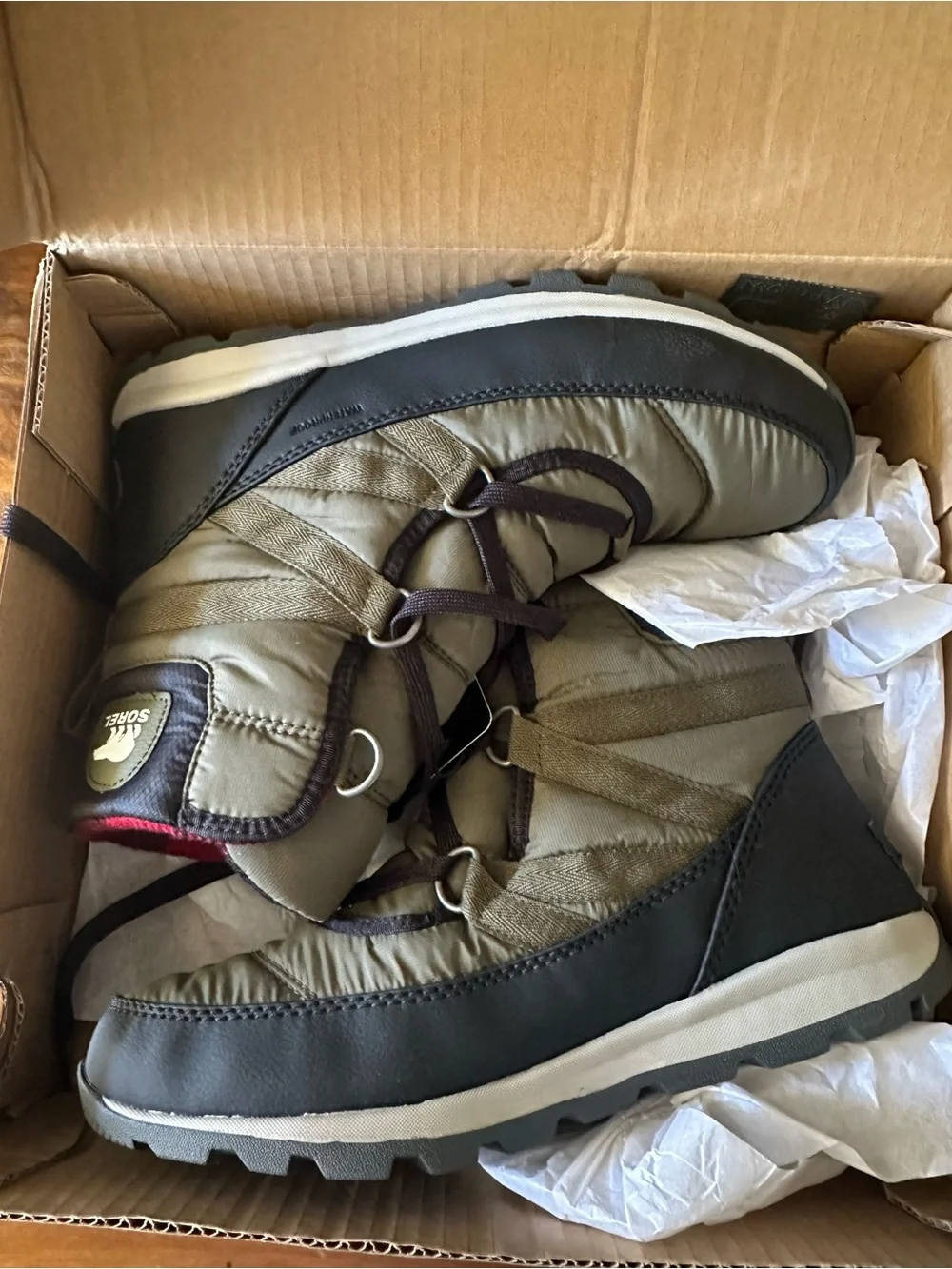 Sorel Whitney Short Lace Olive Winter Ankle Boots Waterproof